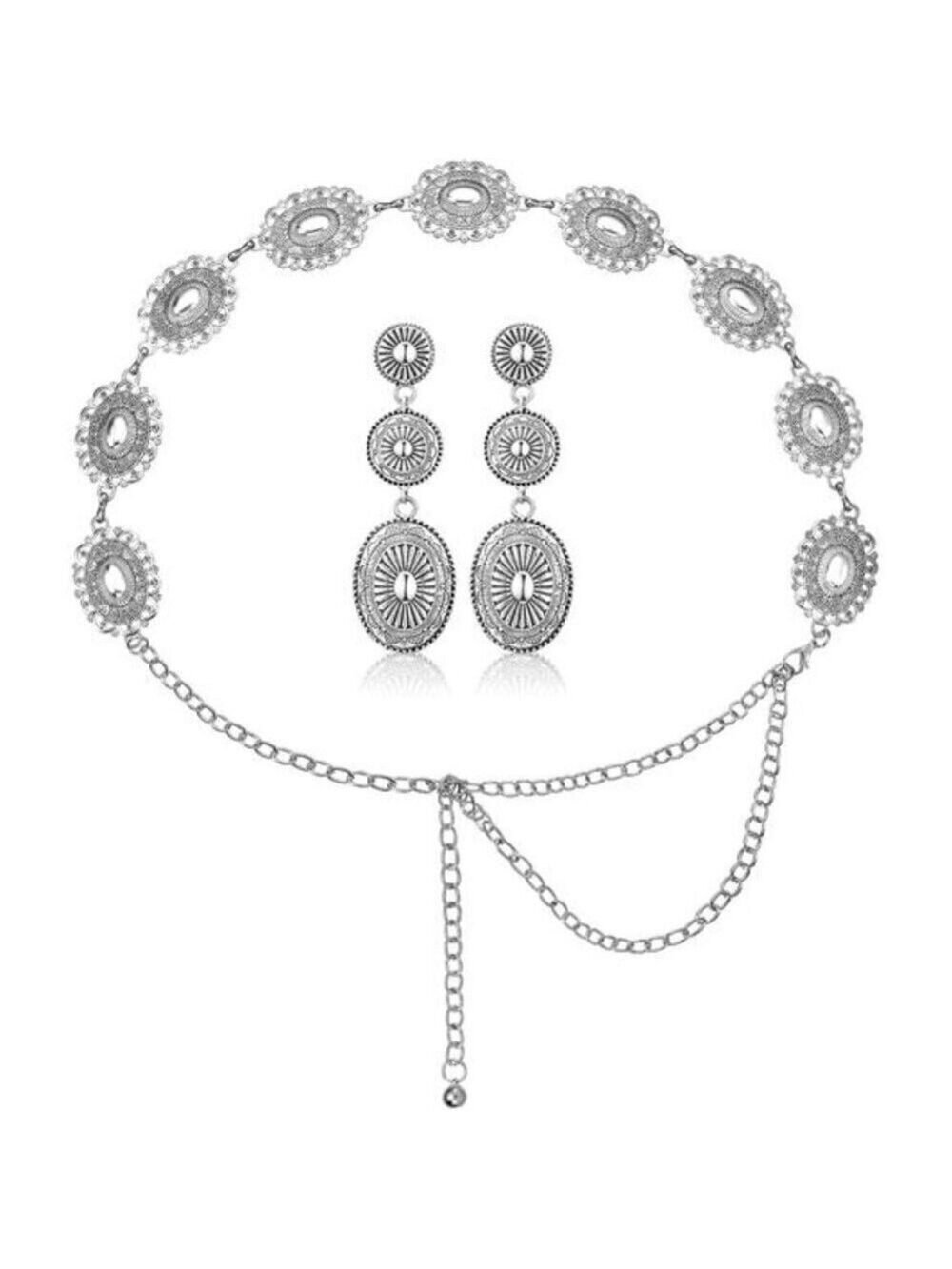 Glenda Western Concho Belt Earrings Set Women Cowgirl Waist Chain